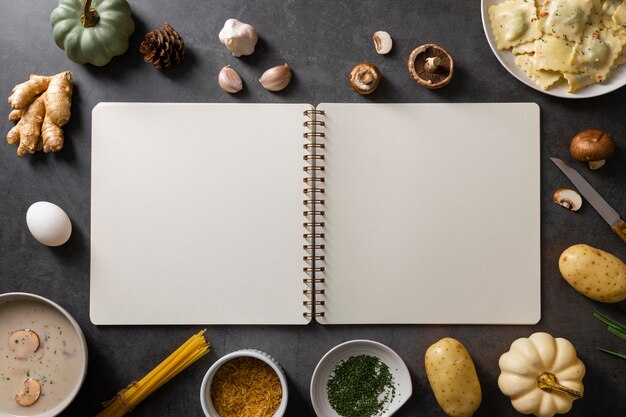 Flat lay of delicious food concept with copy space