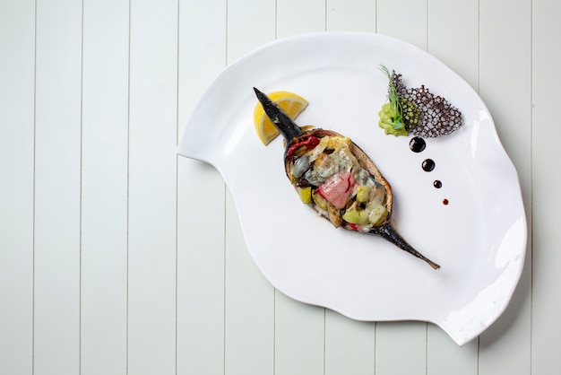 Free Photo flat lay of delicious food on wooden table