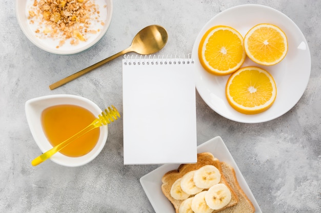 Free photo flat lay of delicious healthy breakfast