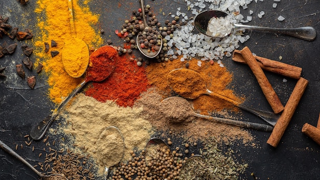 Flat lay delicious indian condiments