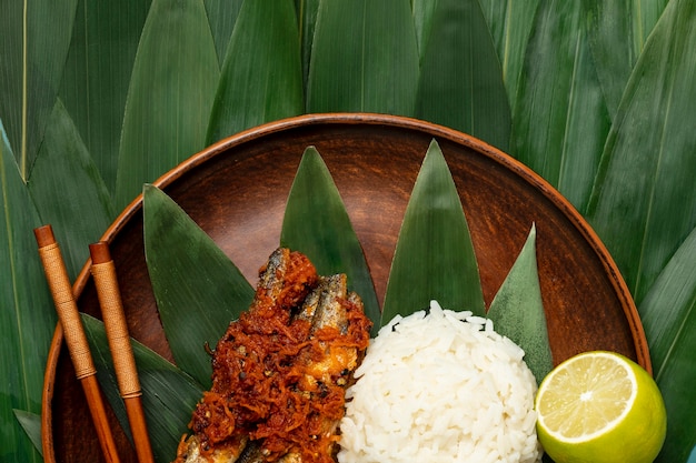 Flat lay delicious indonesian bakso composition