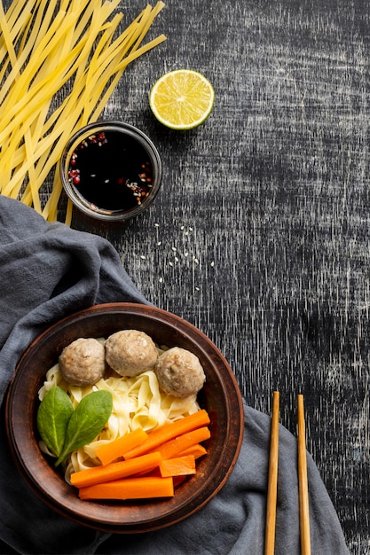 Free photo flat lay delicious indonesian bakso