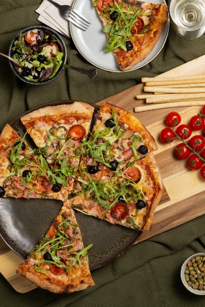 Flat lay delicious pizza arrangement