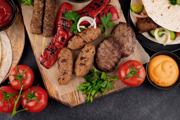 Flat lay delicious serbian food arrangement