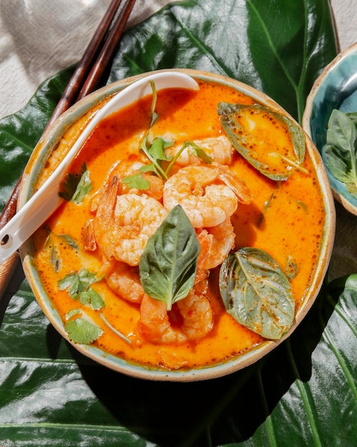 Free Photo flat lay delicious shrimp meal