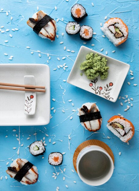 Flat lay of delicious sushi concept