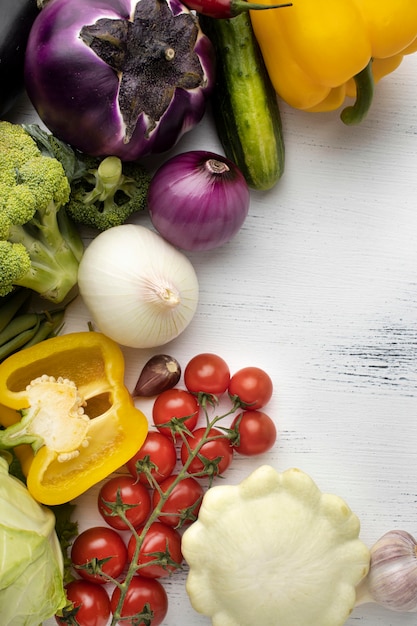 Flat lay delicious vegetables frame