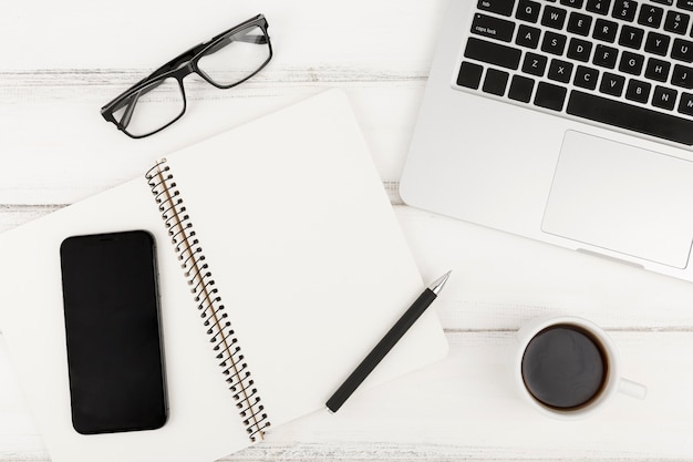 Flat lay of desk concept with copy space