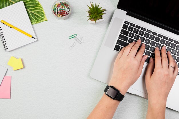 Flat lay desk concept with laptop