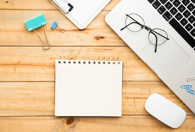 Flat lay of desk design with notebook