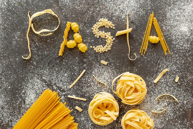 Free photo flat lay of different types of pasta