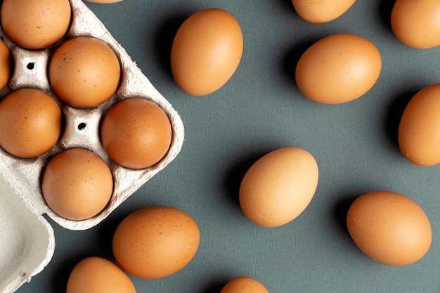 Flat lay egg carton with eggs