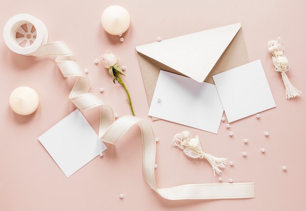 Flat lay elegant wedding invitation