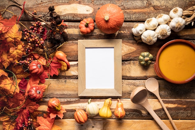 Flat lay fall season food frame