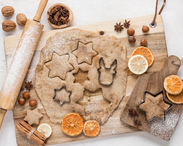 Flat lay festive christmas table composition