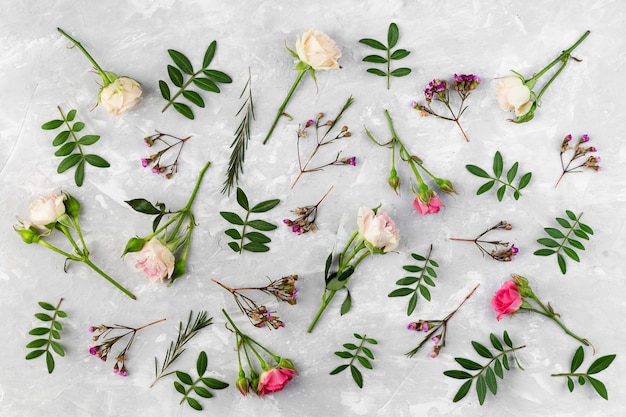 Free Photo flat lay flowers collection on table