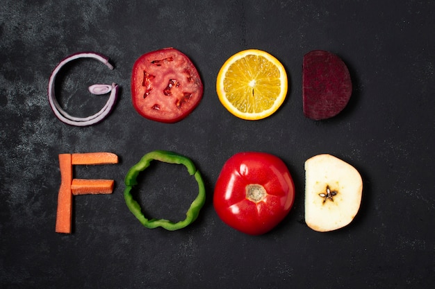 Free photo flat lay food arrangement on black background