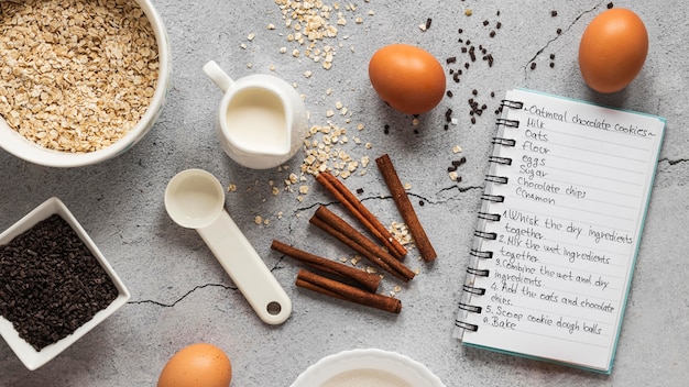 Free photo flat lay of food ingredients with eggs