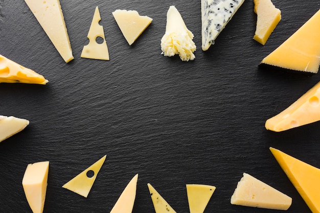 Free photo flat lay frame of cheese mix