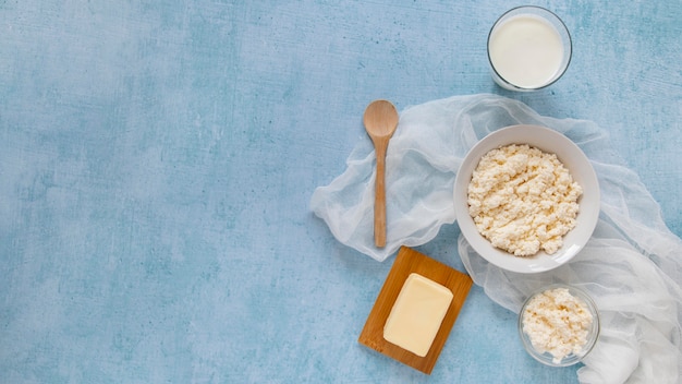 Flat lay frame with dairy products