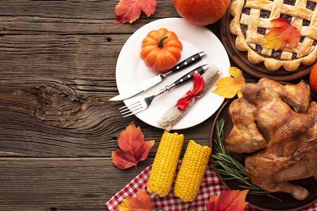 Flat lay frame with delicious food and copy-space