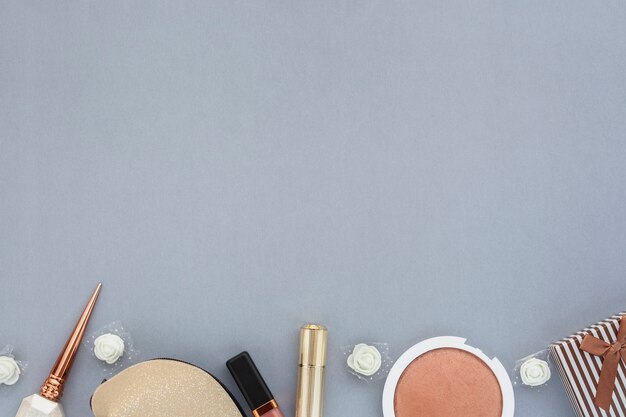 Flat lay frame with facial beauty products