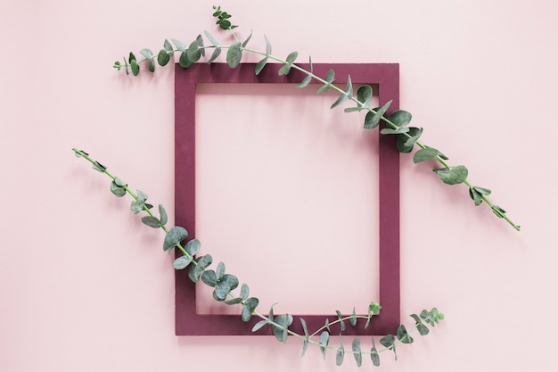 Free Photo flat lay of frame with leaves decoration