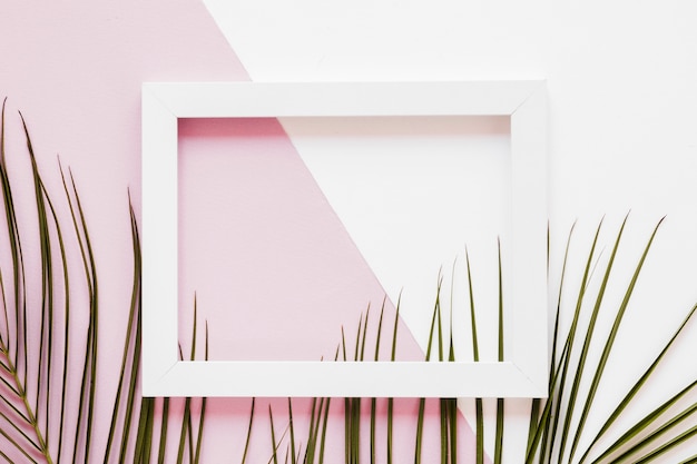 Free Photo flat lay of frame with leaves decoration