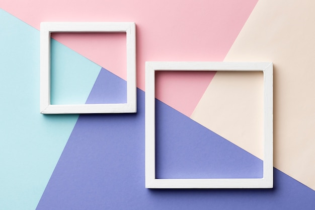 Flat lay frames on colorful background