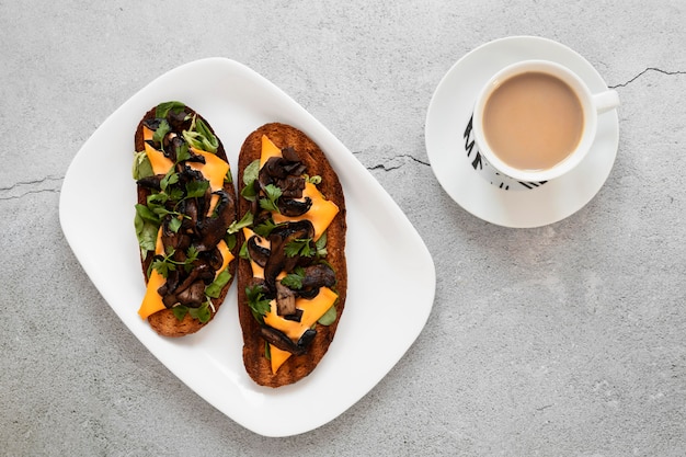 Flat lay fresh sandwiches assortment