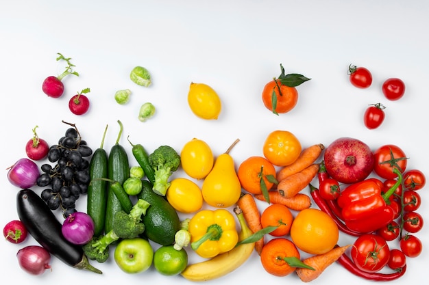 Flat lay fresh vegetables and fruits