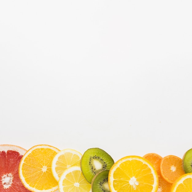 Flat lay of fruit assortement with copy space