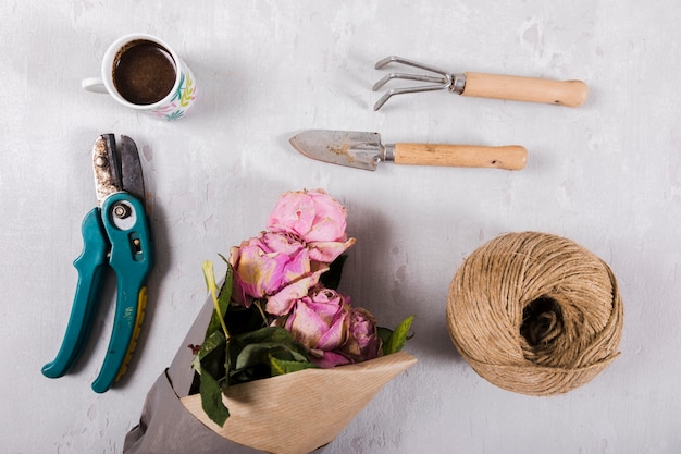 Flat lay gardening compositio