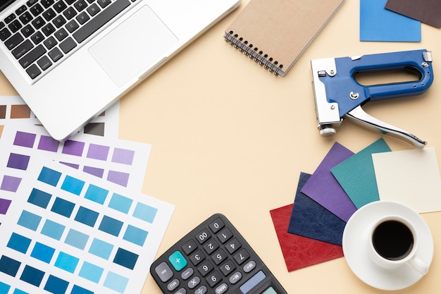 Free Photo flat lay graphic designer desk composition