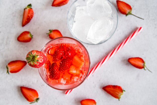 Flat lay of healthy summer fruit juice