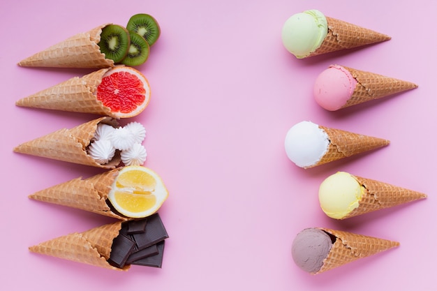 Free Photo flat lay of ice cream flavors with copy space