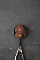 Free photo flat lay ice cream scoop with chocolate flavor