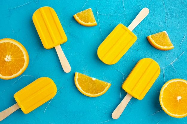 Flat lay ice cream with orange flavour