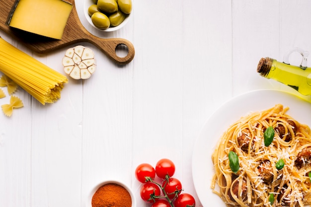 Flat lay italian food composition with copyspace