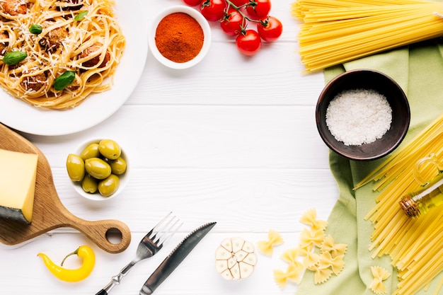 Flat lay italian food composition with copyspace