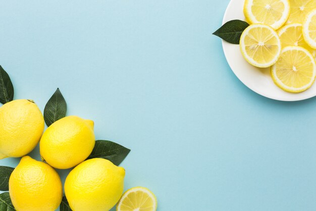 Flat lay of lemons with copy space