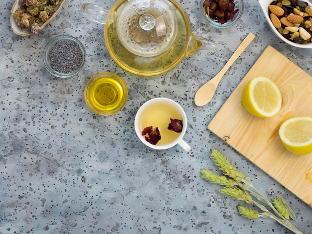 Free Photo flat lay of medicinal spices and herbs