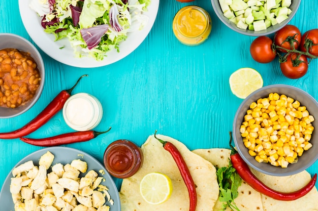 Flat lay mexican food composition