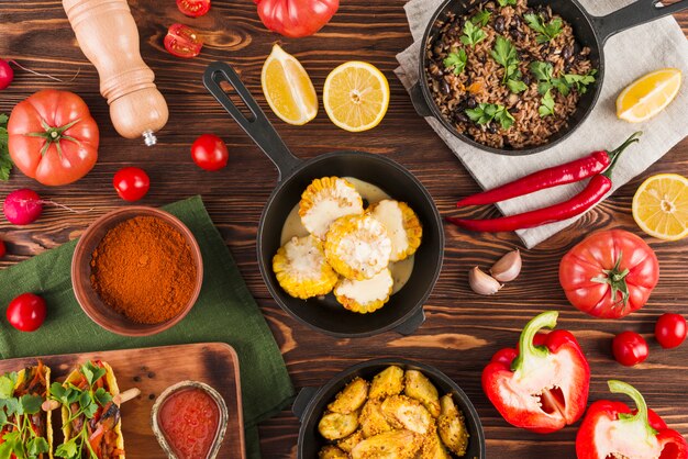 Flat lay of mexican food