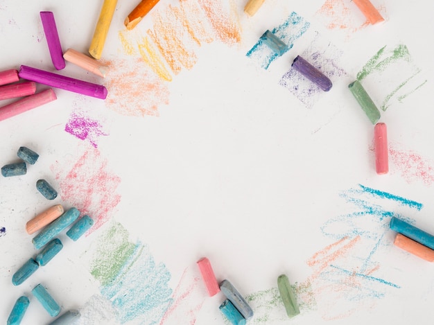 Flat lay of multicolored chalk