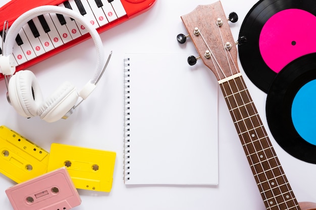 Free Photo flat lay music concept on white background