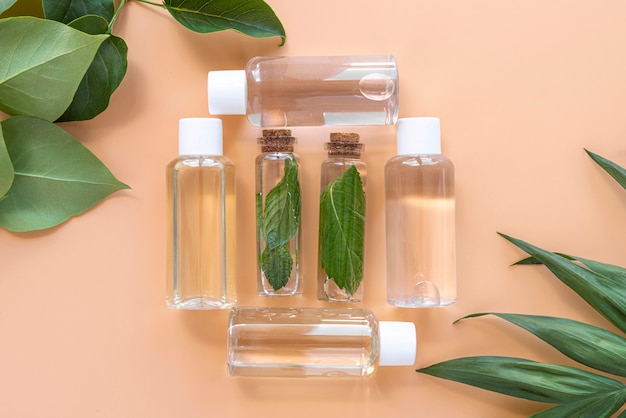 Free photo flat lay natural cosmetics serums