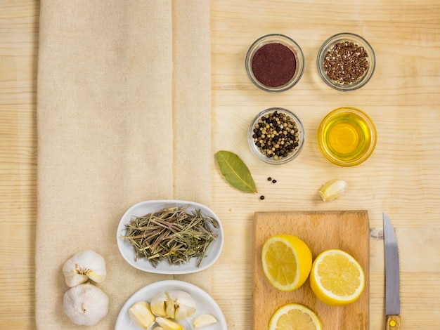 Flat lay of natural medicinal herbs