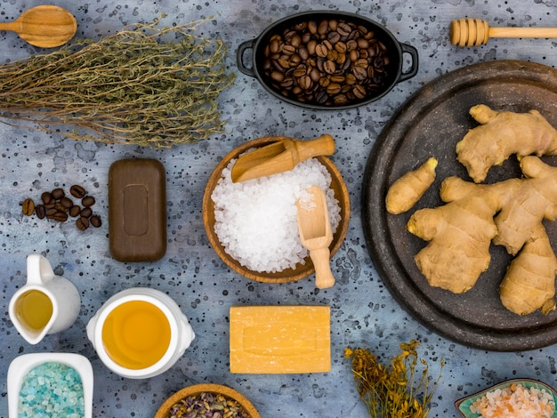 Free photo flat lay of natural medicines