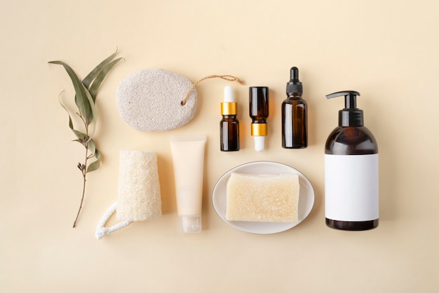 Free photo flat lay natural self care products composition